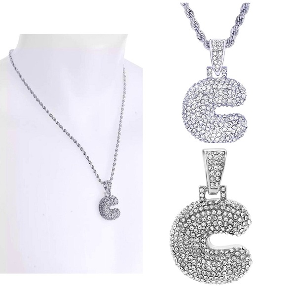 ☃️BOGO50%☃️🆕✨SILVER C✨BUBBLE LETTER INITIAL NECKLACE - Picture 1 of 13